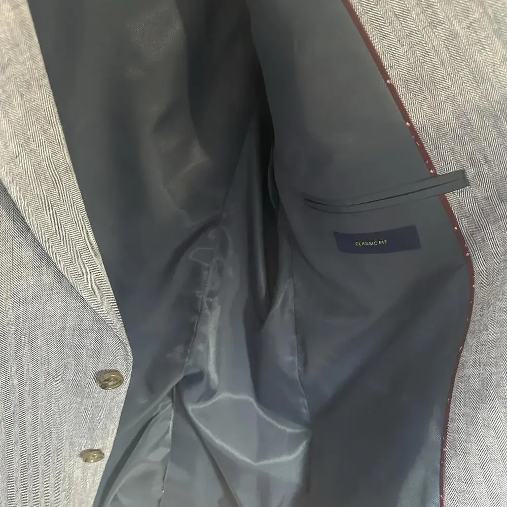 Stafford Jacket Linen Cotton Hopsack Blazer Sport Coat Indigo‎ 48R